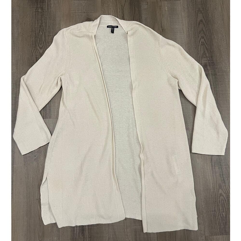 Eileen Fisher Organic Cotton Cream Long Line Cardigan